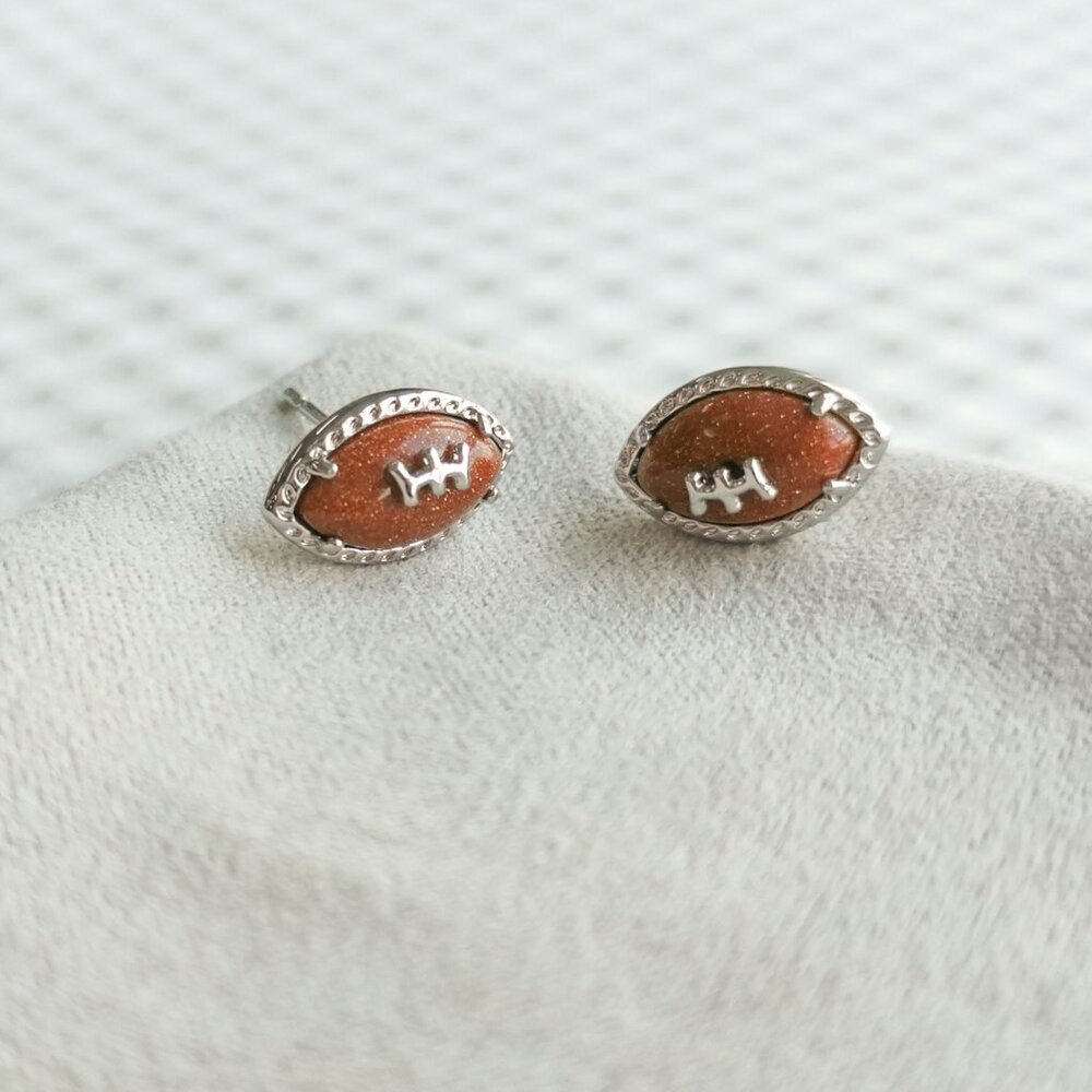 Kendra Scott Silver Orange Goldstone Football Stud Earrings NEW